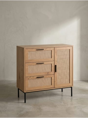 KADIMA DESIGN Kommode 80x82x36 cm Flurkommode Eiche-Dekor & Rattan, Sideboard mit