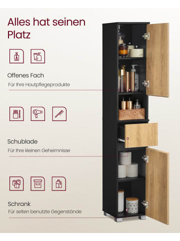 VASAGLE Badezimmerschrank in Schwarz-Braun - (B)30 x (H)170 x (T)30 cm