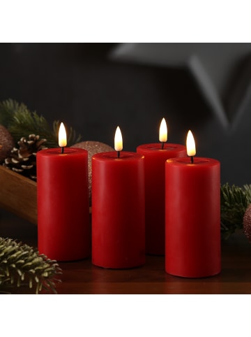 Deluxe Homeart 4er Set LED Kerzen MIA Echtwachs Deluxe 5x10cm mit Batterien Fernb. In rot