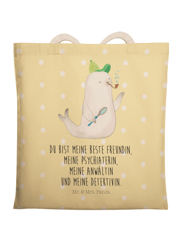 Mr. & Mrs. Panda Stofftragetasche Robbe Sherlock mit Spruch in Gelb Pastell