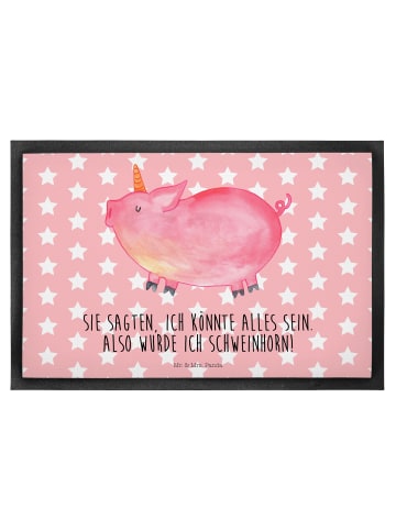 Mr. & Mrs. Panda Fußmatte Einhorn Schwein mit Spruch in Rot Pastell