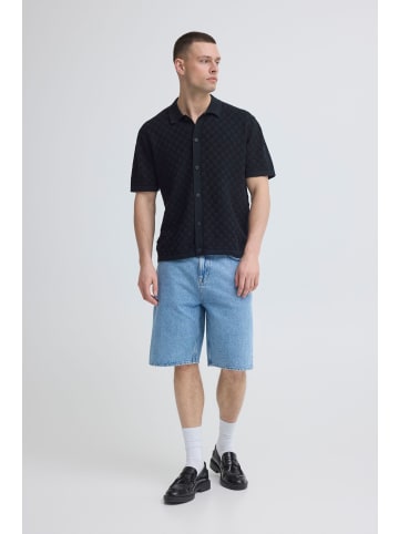 BLEND Kurzarmhemd Haifischkragen Knopfleiste Casual in Schwarz