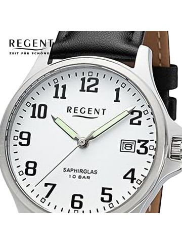 Regent Analog-Armbanduhr Regent Lederarmband schwarz mittel (ca. 36mm)