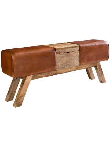 KADIMA DESIGN Retro Sitzbank: Echtes Leder, Holzbeine, 120 cm, stilvoll, komfortabel, Stauraum