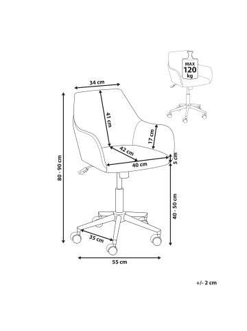 Beliani Bürostuhl WELLSTON in Beige/Silber/Schwarz - (W) 55 x (H) 80 x (L) 55 cm