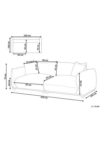 Beliani 3-Sitzer Sofa LUVOS in Beige/Braun - (W) 220 x (H) 75 x (L) 104 cm