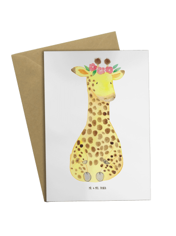 Mr. & Mrs. Panda Grußkarte Giraffe Blumenkranz ohne Spruch in Weiß
