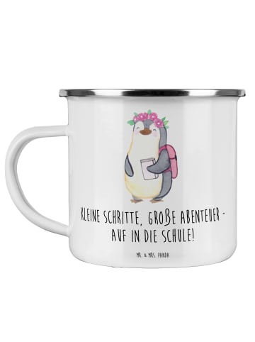Mr. & Mrs. Panda Becher Emaille Schulanfang Abenteuer mit Spruch in Weiß