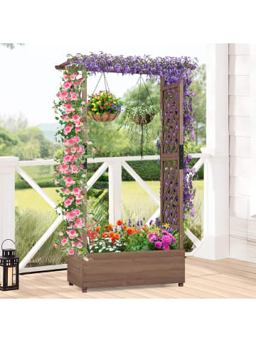 COSTWAY Hochbeet mit Rankgitter 110cm in Braun