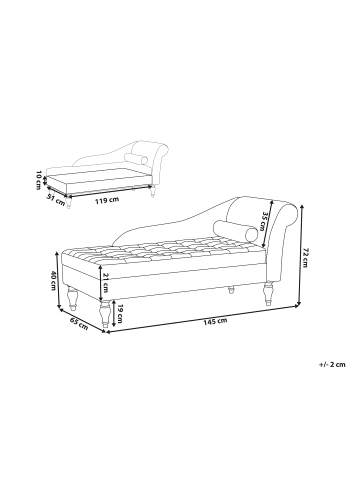 Beliani Chaiselongue PESSAC in Grau - (W) 145 x (H) 72 x (L) 65 cm