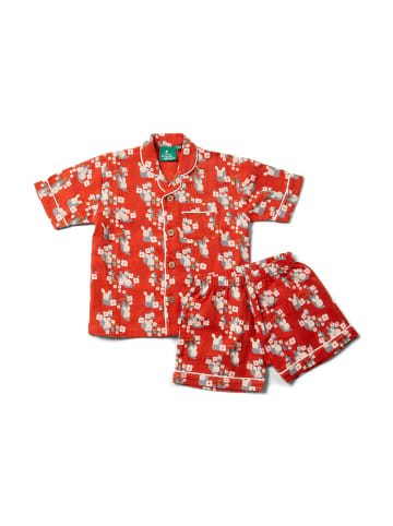 Little Green Radicals Durchgeknöpftes Pyjama-Shortset in Rot