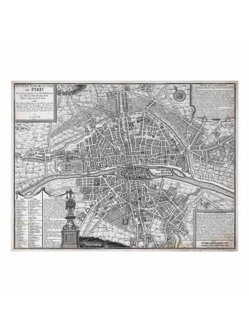 WALLART Leinwandbild - Vintage Stadtplan Paris um 1600 in Grau