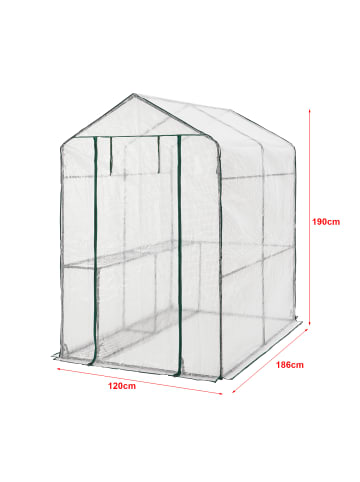 en.casa Gewächshaus Oosterhout  in Transparent Weiß (L)120cm (B)186cm (H)190cm