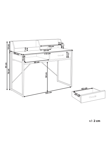 Beliani Schreibtisch ZYRA in Weiß - (W) 110 x (H) 95 x (L) 50 cm