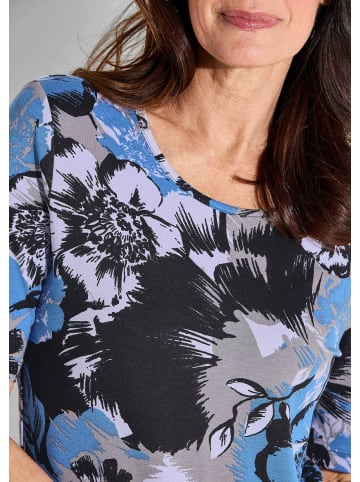 GOLDNER Kurzgröße:  Shirt Shirt in blau / schwarz / taupe / gemustert