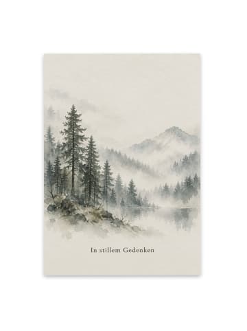 Trauerspruchkarte Wald still Design mit Spruch in Weiß