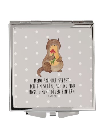 Mr. & Mrs. Panda Kosmetikspiegel Otter Blumenstrauß mit Spruch in Grau Pastell