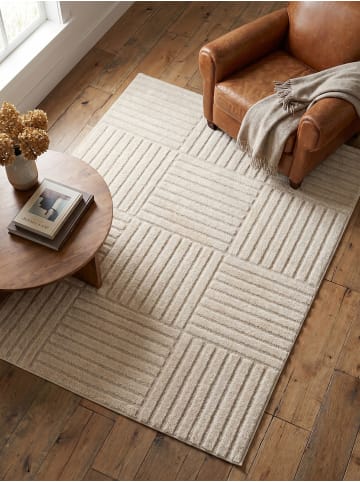 KADIMA DESIGN Hochflorteppich 3D Bögen Boho Waschbar Wohnzimmer in Creme