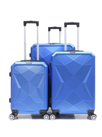 Cheffinger Reisekoffer ABS-03 Koffer 3-teilig Hartschale Trolley Set Kofferset Ha in Blau