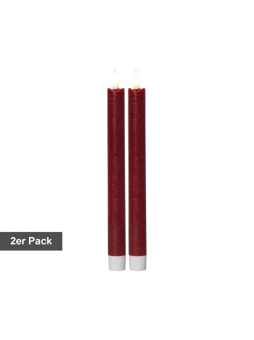 STAR Trading Kerzen-Set Flamme, 2 Stück, Wachs, Dunkelrot, Antik-Design, LED, Timer