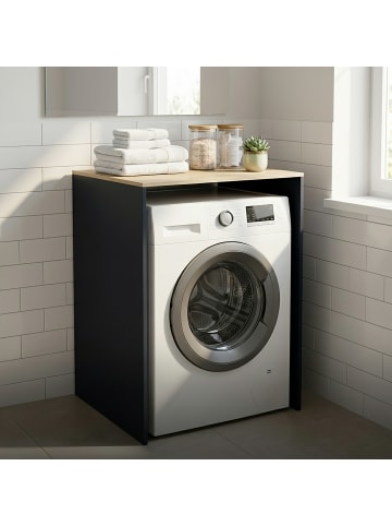 relaxdays Waschmaschinenschrank in Anthrazit/ Natur - (B)68 x (H)88 x (T)60 cm