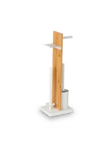relaxdays WC Garnitur in Weiß/ Natur - (B)27 x (H)68 x (T)18 cm