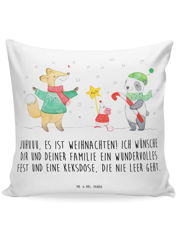 Mr. & Mrs. Panda 40x40 Kissen Winter Weihnachtsfreude mit Spruch in Weiß