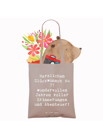 Mr. & Mrs. Panda Tragetasche Spruch 77. Geburtstag mit Spruch in Braun Pastell