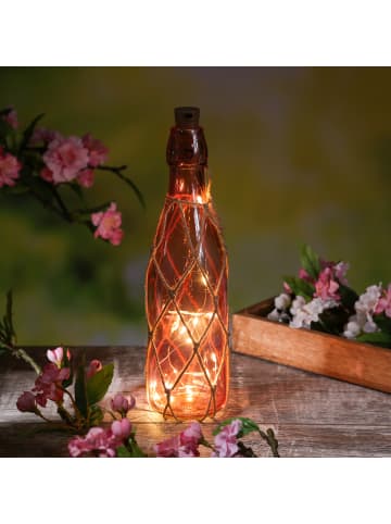 MARELIDA LED Dekoflasche mit Juteseil Leuchtflasche H: 28cm in dunkles rosa