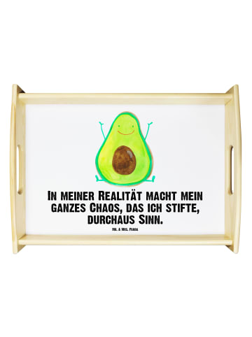 Mr. & Mrs. Panda Holztablett Avocado Glücklich mit Spruch in Weiß