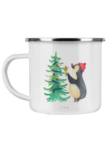 Mr. & Mrs. Panda Camping Emaille Tasse Pinguin Weihnachtsbaum oh... in Weiß