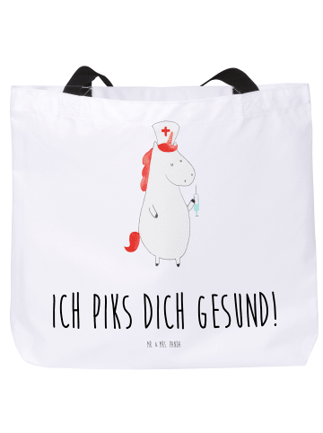 Mr. & Mrs. Panda Strandtasche Einhorn Krankenschwester mit Spruch in Weiß