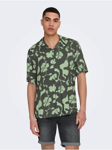 Only&Sons Freizeit Kurzarm Hemd Tropisches Blumen Print Shirt ONSDASH in Grün