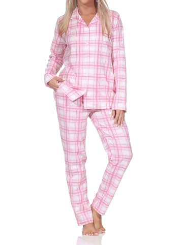 NORMANN Langarm Jersey Pajama Karo Optik Übergröße in rosa