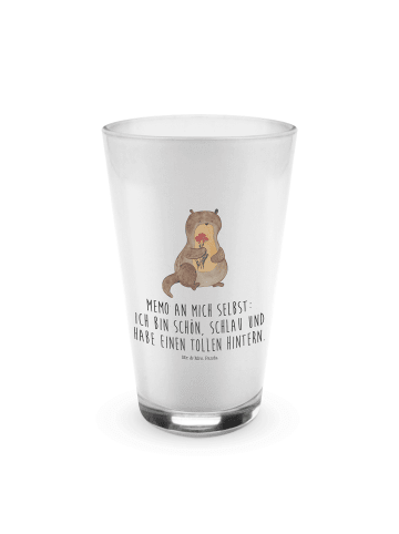 Mr. & Mrs. Panda Trinkbecher Glas Otter Blumenstrauß mit Spruch in Transparent