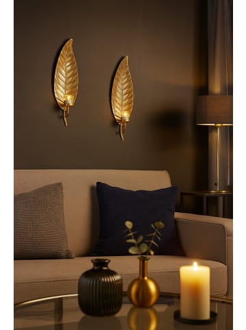 möbel-direkt Teelichthalter 2er-Set Leaves in goldfarben