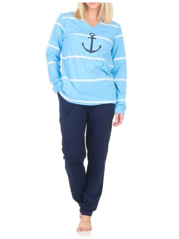 NORMANN Langarm Pyjama Schlafanzug Maritimer Look - 84870 in hellblau