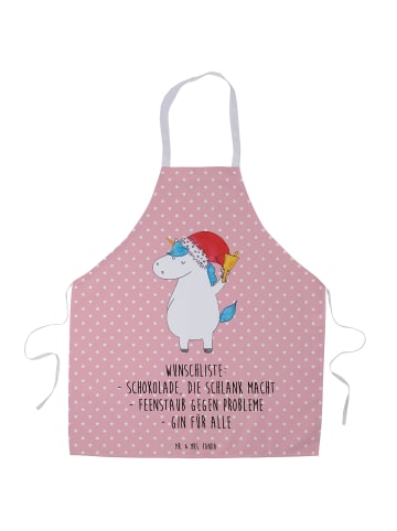 Mr. & Mrs. Panda Küchenschürze Einhorn Weihnachtsmann mit Spruch in Rot Pastell