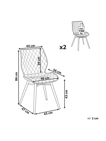 Beliani 2er-Set Esszimmerstuhl LISLE in Grau/Schwarz