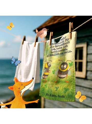 Mr. & Mrs. Panda Gästehandtuch Hummeln Kleeblatt Design mit Spruch in Weiß