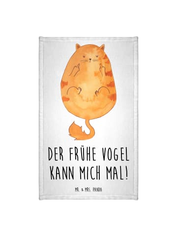 Mr. & Mrs. Panda Handtuch Katze Frühaufsteher mit Spruch in Weiß