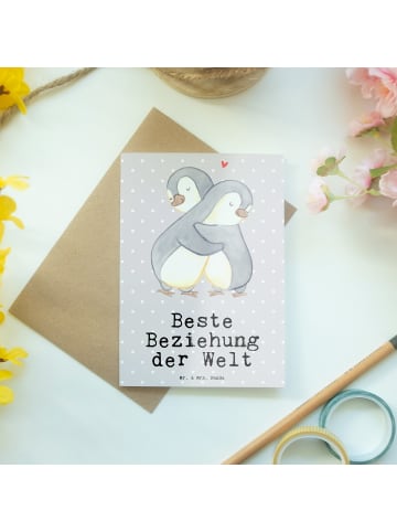 Mr. & Mrs. Panda Grußkarte Pinguin Beste Beziehung der Welt mit ... in Grau Pastell