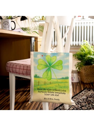 Mr. & Mrs. Panda Tragetasche Blume Kleeblatt Design mit Spruch in Weiß