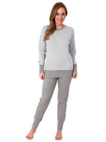 NORMANN Pyjama langarm Schlafanzug Bündchen Streifen - 69564 in grau