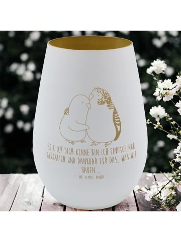 Mr. & Mrs. Panda Gold Windlicht Wellensittich Liebe mit Spruch in Weiß