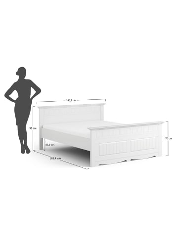 Feldmann-Wohnen Bett Belluno Elegante Kiefer weiß lackiert 140 / 214 / 95cm