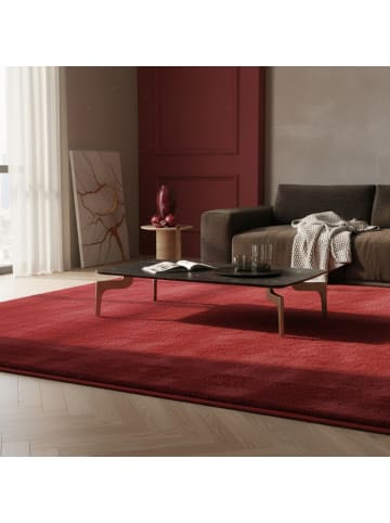 KADIMA DESIGN Teppich Kurzflor Waschbar Einfarbig NECKAR Strapazierfähig OEKO-TEX in Rot