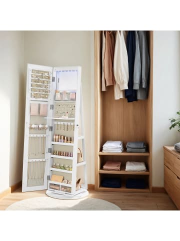 SONGMICS Schmuckschrank in Weiß-Greige - (B)54.5 x (H)162 x (T)54.5 cm