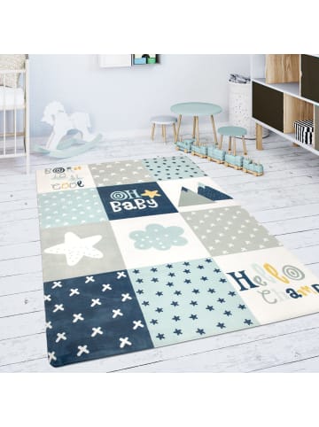 KADIMA DESIGN Kinderteppich waschmaschinenwaschbar Patchwork Kinderzimmer in Blau