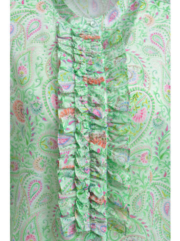 Milano Italy Oversized Bluse mit Stehkragen und Rüschen in Mint Print